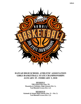 Hawaii High School Athletic Association Girls Basketball State Championships January 29 - February 3, 2018