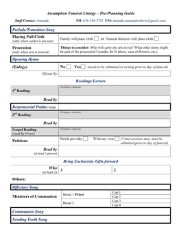 Assumption Funeral Liturgy – Pre-Planning Guide