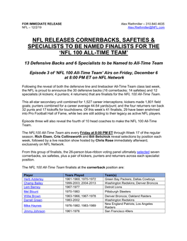 Nfl Releases Cornerbacks, Safeties & Specialists to Be