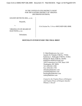 Virginia House of Delegates' Trial Brief