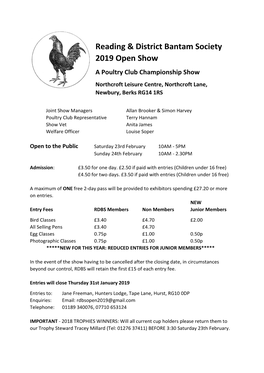 Reading & District Bantam Society 2019 Open Show