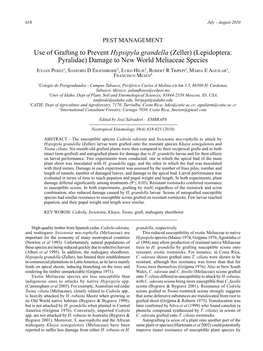 Hypsipyla Grandella (Zeller) (Lepidoptera: Pyralidae) Damage to New World Meliaceae Species