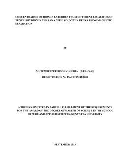 Concentration of Iron in Laterites from Different Localities of Tunyai Division in Tharaka Nithi County in Kenya Using Magnetic Separation