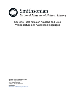 MS 2560 Field Notes on Arapaho and Gros Ventre Culture and Arapahoan Languages