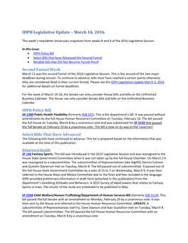 IDPH Legislative Update – March 16, 2016