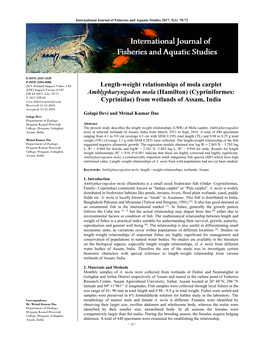 Length-Weight Relationships of Mola Carplet Amblypharyngodon Mola