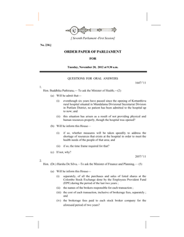 Order Paper of Parliament