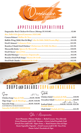 Dominican Restaurant Menu