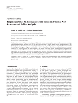 Trigona Corvina: an Ecological Study Based on Unusual Nest Structure and Pollen Analysis