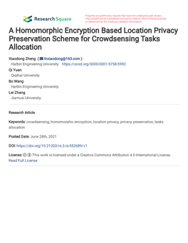 A Homomorphic Encryption Based Location Privacy Preservation Scheme for Crowdsensing Tasks Allocation