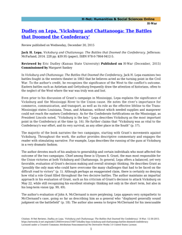 Dudley on Lepa, 'Vicksburg and Chattanooga: the Battles That Doomed the Confederacy'