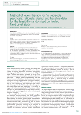 Method of Levels Therapy for First-Episode Psychosis: Rationale, Design and Baseline Data for the Feasibility Randomised Control