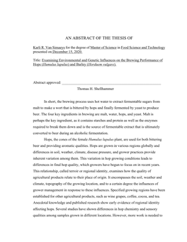 Examining Environmental and Genetic Influences on the Brewing Performance of Hops (Humulus Lupulus) and Barley (Horduem Vulgare)