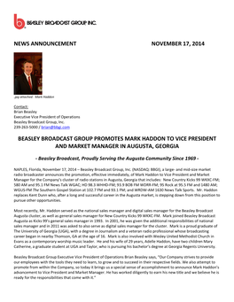 News Announcement November 17, 2014