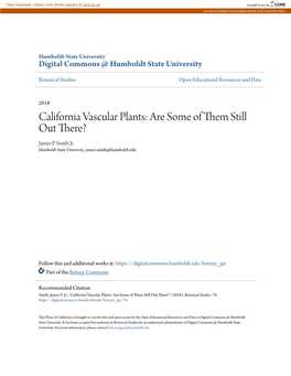 California Vascular Plants: Are Some of Them Still out There? James P