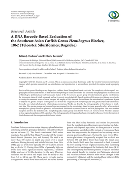 A DNA Barcode-Based Evaluation of the Southeast Asian Catfish Genus Hemibagrus Bleeker, 1862 (Teleostei: Siluriformes; Bagridae)