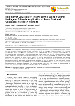 Non-Market Valuation of Tiya Megalithic World Cultural Heritage of Ethiopia, Application of Travel Cost and Contingent Valuation Methods