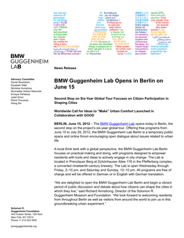 BMW Guggenheim Lab Opens in Berlin on June 15