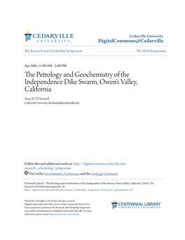 The Petrology and Geochemistry of the Independence Dike Swarm, Owen’S Valley, California Sean B