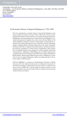 An Economic History of Imperial Madagascar, 1750–1895