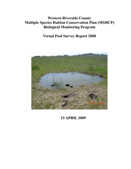 Western Riverside County Multiple Species Habitat Conservation Plan (MSHCP) Biological Monitoring Program