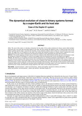 The Dynamical Evolution of Close-In Binary Systems Formed by a Super-Earth and Its Host Star Case of the Kepler-21 System S