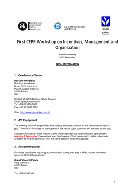 First CEPR Workshop on Incentives, Management and Organization