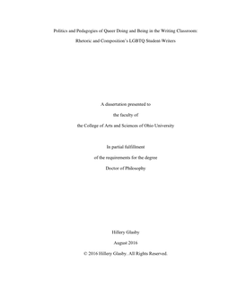Politics and Pedagogies of Queer Doing and Being in the Writing Classroom: Rhetoric and Composition's LGBTQ Student-Writers A
