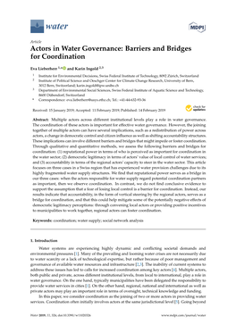 Actors in Water Governance: Barriers and Bridges for Coordination