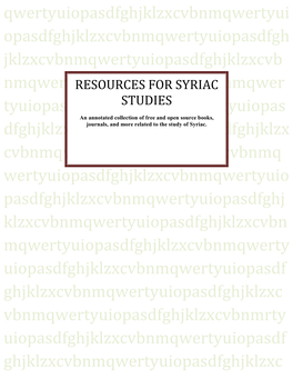 Resources for Syriac Studies