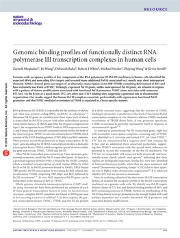 Genomic Binding Profiles of Functionally Distinct RNA Polymerase III Transcription Complexes in Human Cells