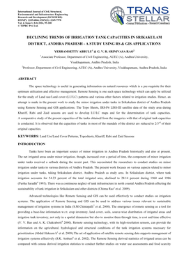 Declining Trends of Irrigation Tank Capacities in Srikakulam District, Andhra Pradesh - a Study Using Rs & Gis Applications