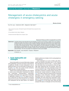 Management of Acute Cholecystitis and Acute Cholangitis in Emergency Setting