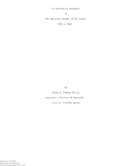 An Historical Analysis of the Economic Growth of St. Louis, 1840-1945