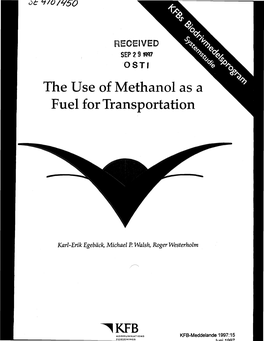 The Use of Methanol As a Fuel for Transportation