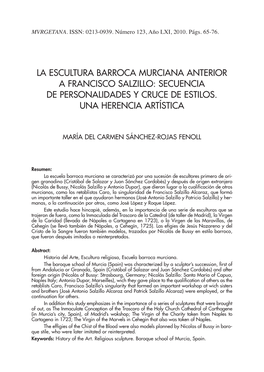 La Escultura Barroca Murciana Anterior a Francisco Salzillo: Secuencia De Personalidades Y Cruce De Estilos