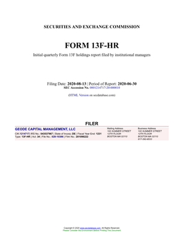 GEODE CAPITAL MANAGEMENT, LLC Form 13F-HR Filed 2020-08-13