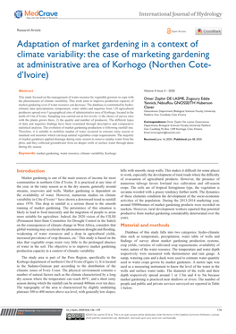 Adaptation of Market Gardening in a Context of Climate Variability: the Case of Marketing Gardening at Administrative Area of Korhogo (Northen Cote- D’Ivoire)