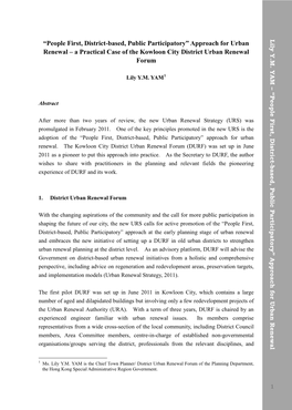 “People First, District-Based, Public Participatory” Approach for Urban Renewal 1 Governmental Planning Department
