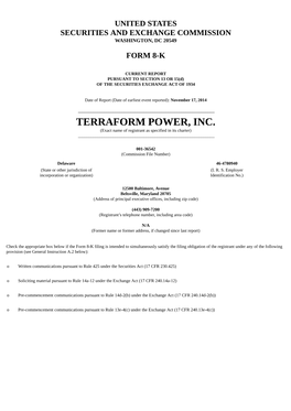 TERRAFORM POWER, INC. (Exact Name of Registrant As Specified in Its Charter) ______