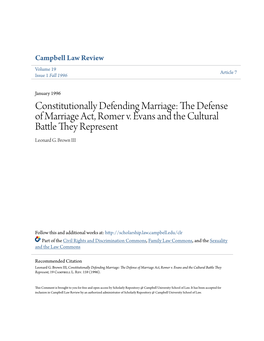 The Defense of Marriage Act, Romer V. Evans and the Cultural Battle They Represent, 19 Campbell L