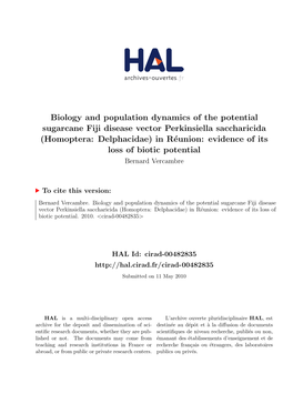 Biology and Population Dynamics of the Potential Sugarcane Fiji