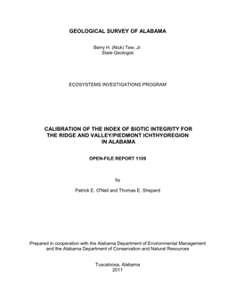 Geological Survey of Alabama Calibration of The