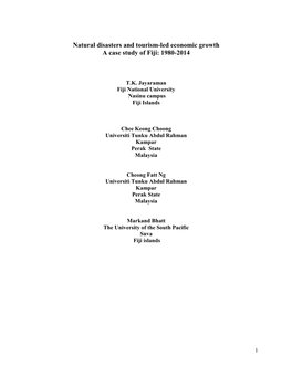 Natural Disasters and Tourism-Led Economic Growth a Case Study of Fiji: 1980-2014