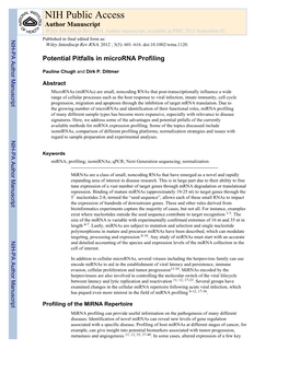 Potential Pitfalls in Microrna Profiling