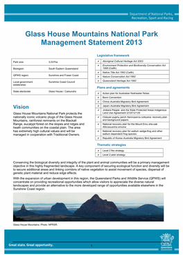 Glass House Mountains National Park Management Statement 2013