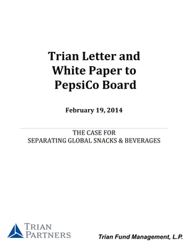Trian Letter and White Paper to Pepsico Board