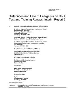 Distribution and Fate of Energetics on Dod Test and Training Ranges: Interim Report 2