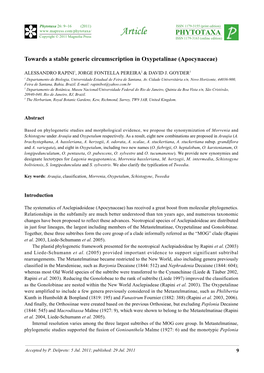 Towards a Stable Generic Circumscription in Oxypetalinae (Apocynaceae)