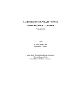 Handbook of Corporate Finance